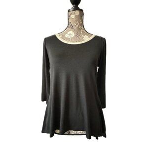 Ann Taylor Women's Small Black & Tan 3/4 Sleeves Boat Neckline Blouse/Tee Top